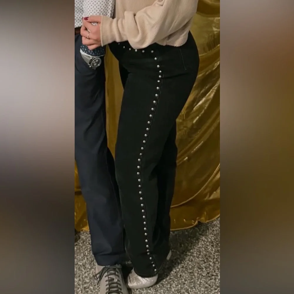 Black Studded Women's Jeans - Picture 6 of 7
